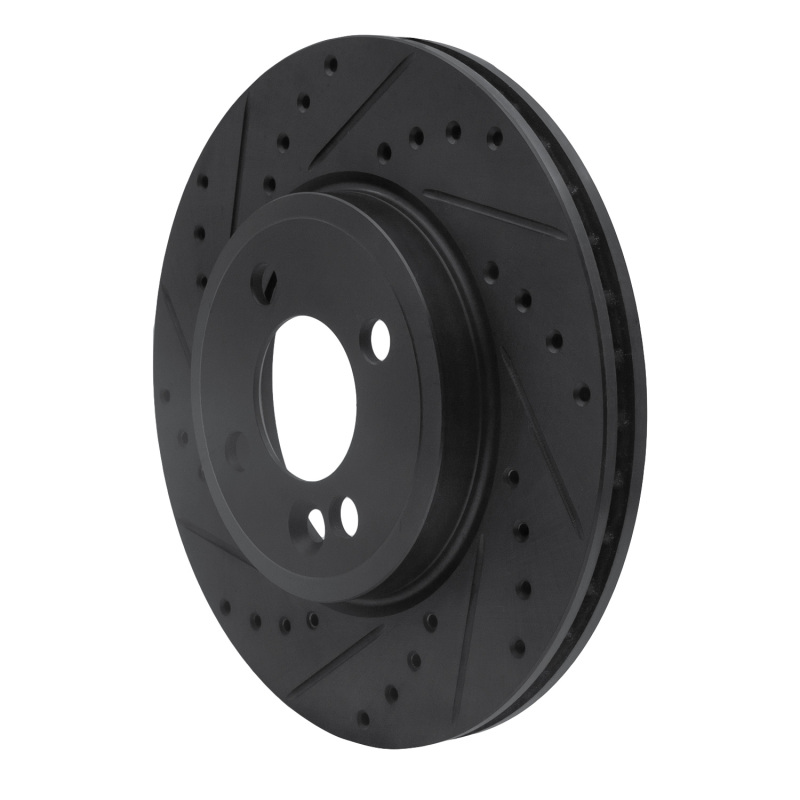 Mini Cooper Clubman Brake Rotor (1) - Front Left - R1 Concepts - Drilled & Slotted - Black - `07-`15